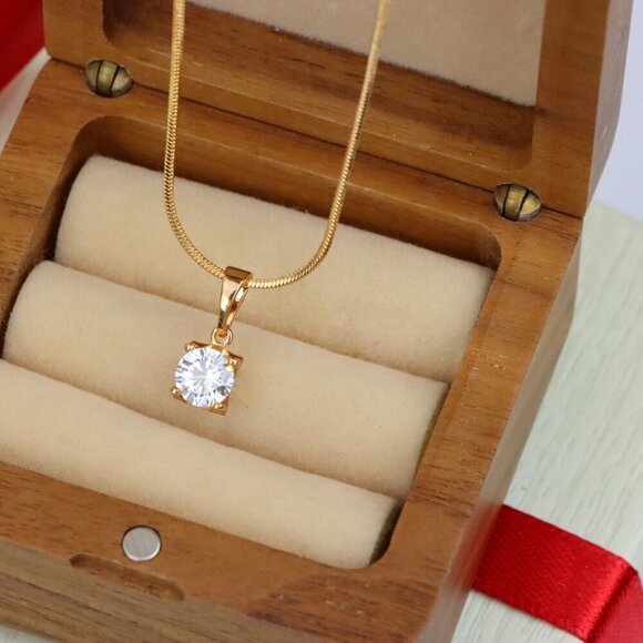 "Petite Round White Stone Rose Gold Pendant in Classic Solitaire Style, XPPT1514 - Picture 9 of 12